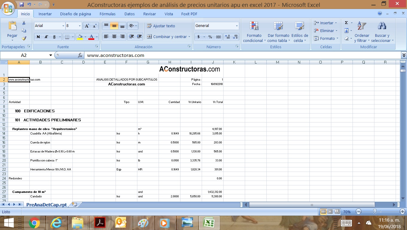 Presupuestobra Más De 3200 Ejemplos De Análisis De Precios Unitarios Apu En Excel 4628